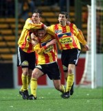 La joie des Calaisiens lors du match Calais - Bordeaux  Bollaert...