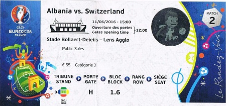 Ticket Albanie - Suisse Euro 2016