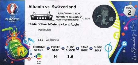 Ticket Albanie - Suisse Euro 2016